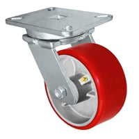 6" x 3" Heavy Duty Swivel Caster - Red Polyurethane on Steel Wheel - 2,000 lbs Capacity Per Caster