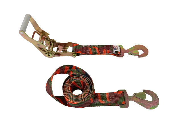 2" x 10' Camo Ratchet Strap Assembly w/ Flat Snap Hooks