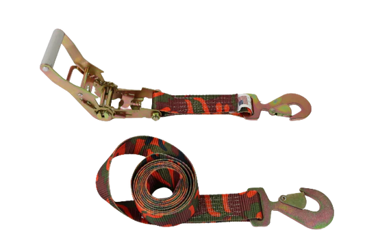 2" x 10' Camo Ratchet Strap Assembly w/ Flat Snap Hooks