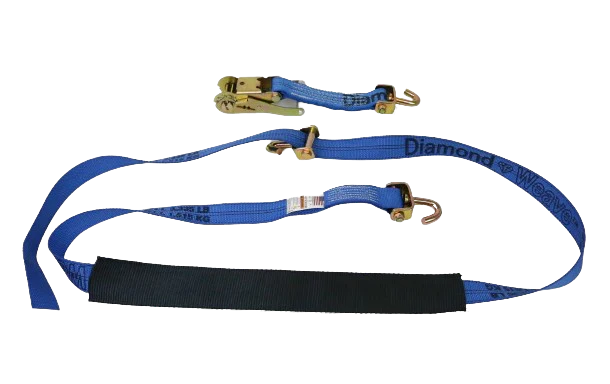 2" x 12' Ratchet Wheel Strap with Low Profile Sleeve - 3,333 lbs WLL, Blue Diamond Weave Polyester