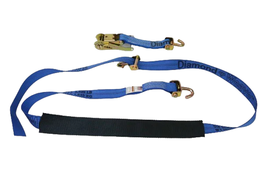 2" x 12' Ratchet Wheel Strap with Low Profile Sleeve - 3,333 lbs WLL, Blue Diamond Weave Polyester