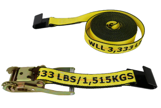 2" x 30' Ratchet Strap with Flat Hooks, 3333 lbs Load Capacity - Big Yellow High Visibility Durable Polyester