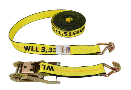 Heavy-Duty Ratchet Strap 2" x 30' with Wire Hooks, Big Yellow - 3,333 lbs Load Capacity, Model A-2X30BIGY-RWH - Durable & Reliable