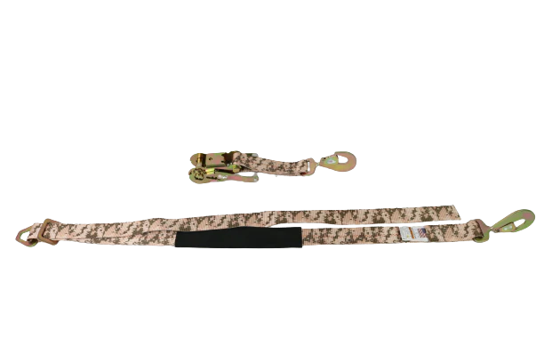 2" x 8' Camo Ratchet Axle Strap Assembly with Snap Hooks