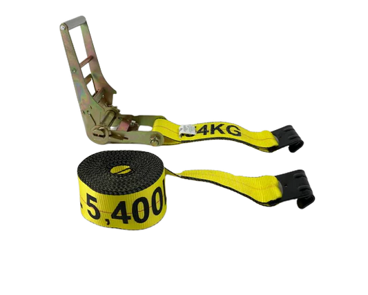 Heavy-Duty Ratchet Strap Assembly A-4X30RFH-I | 4 Inch x 30 Feet with Flat Hooks - 5400 lbs Break Strength - Secure Cargo Tying