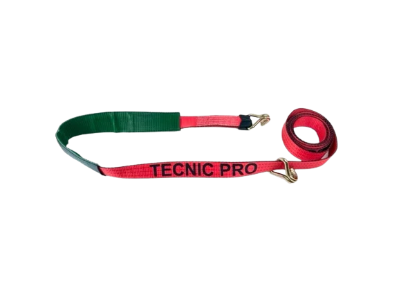 2" x 14' Red TECNIC Replacement Strap with Wire Hooks & Low Profile Sleeve - 3,333 lbs WLL, Part AS-KKDJ14LPT