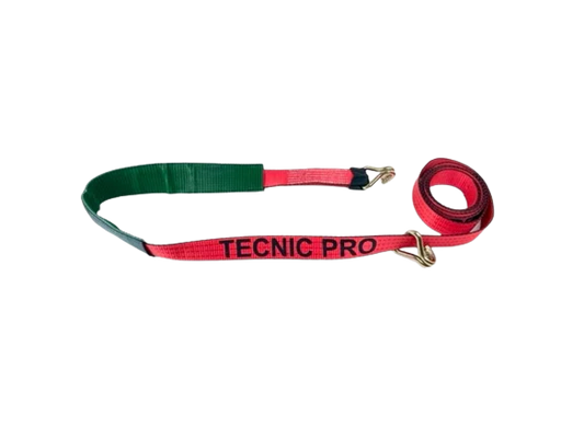 2" x 14' Red TECNIC Replacement Strap with Wire Hooks & Low Profile Sleeve - 3,333 lbs WLL, Part AS-KKDJ14LPT