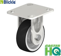 4" x 1-1/2" Chromium Nickel Stainless Steel Rigid Caster with Elastic Solid Rubber Tires 'Blickle EasyRoll' on Nylon Wheel Center