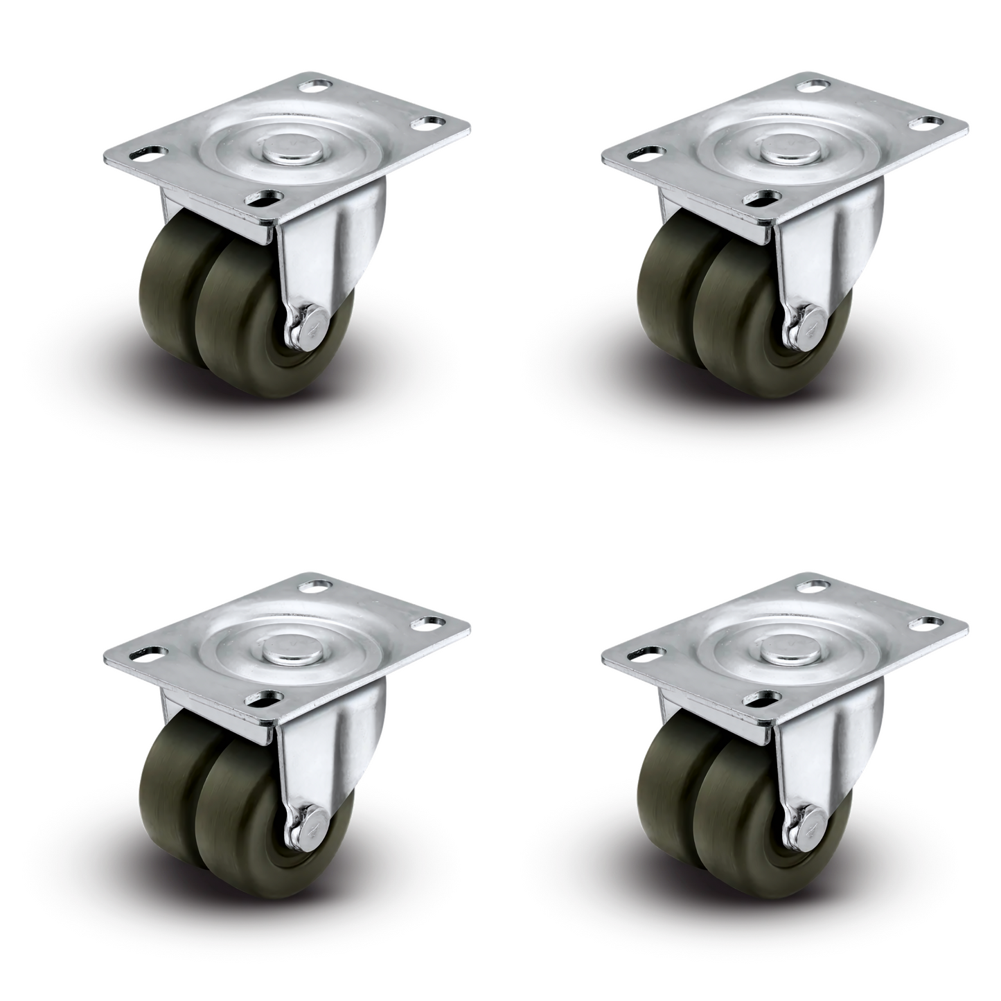 Premium 2" Low Profile Swivel Plate Casters - Set of 4 | Hard Rubber Dual Wheels | 225 lbs Capacity Each / 900 lbs Per Set of 4 | Smooth & Quiet Rolling | Heavy Duty Industrial Casters | Ideal for Furniture, Equipment, and More!