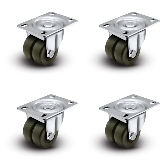 Premium 2" Low Profile Swivel Plate Casters - Set of 4 | Hard Rubber Dual Wheels | 225 lbs Capacity Each / 900 lbs Per Set of 4 | Smooth & Quiet Rolling | Heavy Duty Industrial Casters | Ideal for Furniture, Equipment, and More!