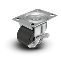 2" Low Profile Swivel Plate Caster - Polyolefin Log Wheel  w/Brake- 300 lbs Capacity