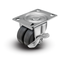 2" Low Profile Swivel Plate Caster w/Brake - Soft Rubber Dual Wheel - 180 lbs Capacity