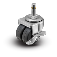 2" Low Profile Swivel Grip Ring Stem Caster w/Brakes - Soft Rubber Dual Wheel - 180 lbs Capacity