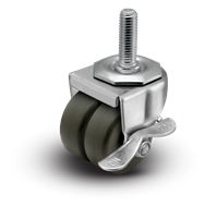 2" Low Profile Swivel Stem Caster with Brake- Hard Rubber Dual Wheel (Loden Grey) - 225 lbs Capacity