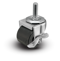 2" Low Profile Swivel Stem Caster  with Brake- Polyolefin Log Wheel - 300 lbs Capacity