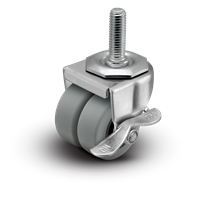 2" Low Profile Swivel Stem Caster with Brake | 1/2" Diameter x 1-1/2" Long | Thermoplastic Rubber (TPR) Dual Wheel - 180 lbs Capacity