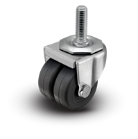 2" Low Profile Swivel Stem Caster | Soft Rubber Dual Wheel (Dark Grey) | 180 lbs Capacity | 1/2"-13 x 1-1/2" Threaded Stem