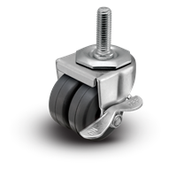 2" Low Profile Swivel Stem Caster with Side Lock Brake | Soft Rubber Dual Wheel (Dark Grey) | 180 lbs Capacity | 1/2"-13x1-1/2" Threaded Stem