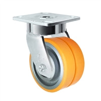 4" x 2" Dual Wheel Caster | Polyurethane on Aluminum | Maintenance Free Dual Wheel Caster | 1,000 lbs Per Caster