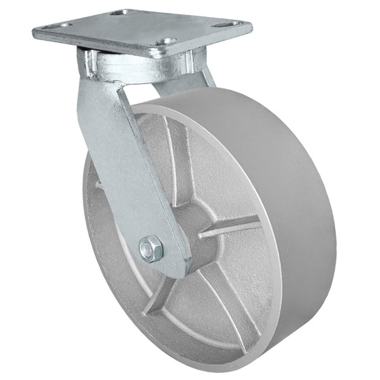 10" x 3" Kingpinless Heavy Duty Swivel Caster - Gray Iron Steel Wheel - 2,500 Lb Cap