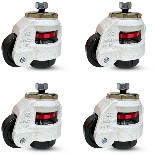 4-Pack Retractable Leveling Casters - TP-60S Threaded Stem Machine Feet - 2400 lbs Total Capacity - Includes Hardware