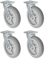 Set of 4 - 8" X 2" Swivel Drywall Cart Casters with TPR Wheels - 2800 lbs Total Capacit