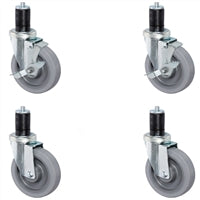 3 inch Gray Caster Wheel Set For Commercial Kitchen Prep Tables, 2 with Swivel Brake 2 Plain Swivel