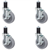 3 inch Gray Caster Wheel Set For Commercial Kitchen Prep Tables, All 4 Locking