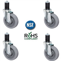 5 inch Gray TPR Caster Wheel Set For Commercial Kitchen Prep Tables, All Swivel - Non-Locking Casters