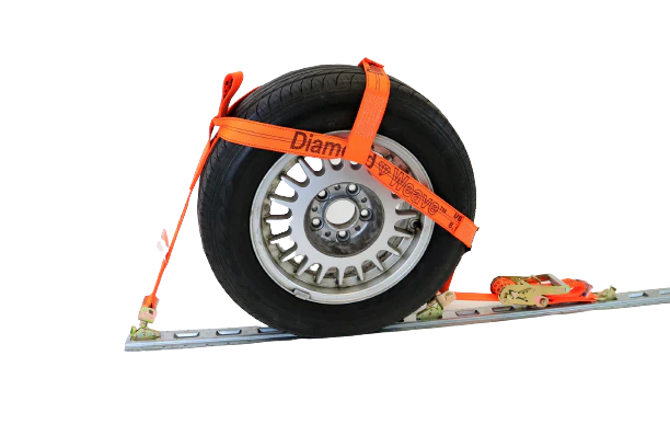 2" Orange Diamond Weave Fully Adjustable Tire Bonnet with E Track Swivel Ratchet - 2,000 lbs WLL, for Motorsports, 4x4, Off-Road, UTV, ATV