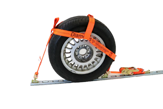 2" Orange Diamond Weave Fully Adjustable Tire Bonnet with E Track Swivel Ratchet - 2,000 lbs WLL, for Motorsports, 4x4, Off-Road, UTV, ATV