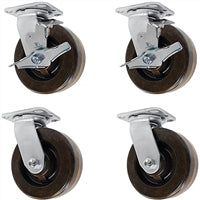 4" X 2" High Temperature Phenolic Wheel | Swivel Caster Set of 4 | 2 With Brakes | 2,400 lbs Capacity Per Set of 4