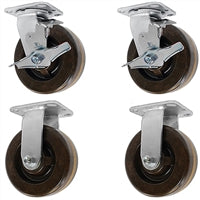 4" X 2" High Temperature Phenolic Wheel | 2 Swivel w/Brakes & 2 Rigid | 2,400 lbs Capacity Per Set of 4