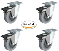 3" X 1-1/4" GRAY THERMO RUBBER SWIVEL CASTER SET OF 4 (NON MARKING) WHEEL - 800 LBS CAPACITY