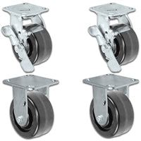 3-1/4" x 2" |  2 Swivel Casters with Brakes & 2 Rigid Set of 4 | Phenolic Wheel | 2,800 Lbs Capacity