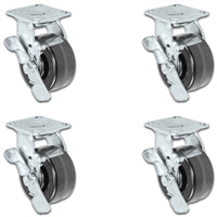 3-1/4" x 2" |  4 Swivel Casters with Brakes | Set of 4 | Phenolic Wheel | 2,800 Lbs Capacity