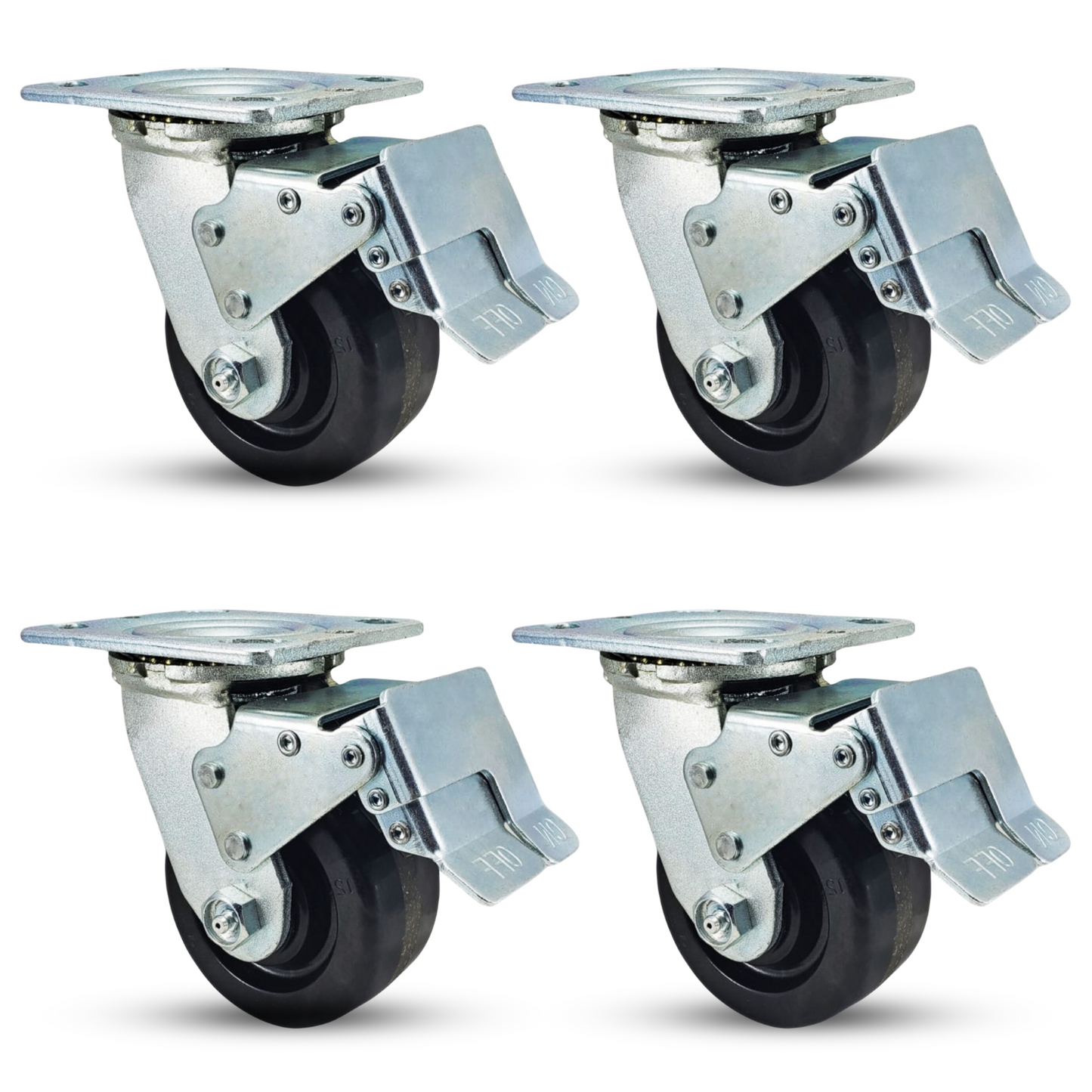 5" x 2" Phenolic Wheel Total Locks Caster Set - Heavy Duty 3,200 lbs Capacity for Industrial Use