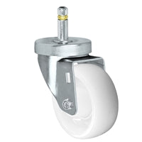 3" X 1-1/4" White Nylon Wheel - Swivel Caster - 7/16" x 1-3/8"  Grip Ring Stem Caster -  300 LBS Load Capacity