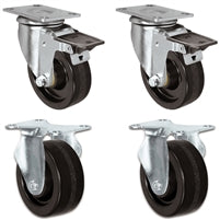 3" X 1.25" Light Duty Phenolic Wheel - 2 Swivel Front Locking 2 Rigid Caster Set of 4 - 1,200 lbs Capacity Per Set of 4