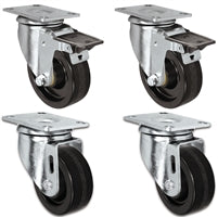 3" X 1.25" Light Duty Phenolic Wheel - 2 Swivel Front Locking Caster 2 Swivels Set of 4 - 1,200 lbs Capacity Per Set of 4