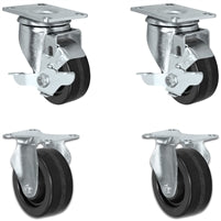 3" X 1.25" Light Duty Phenolic Wheel - 2 Swivel with Brakes 2 Rigid Caster Set of 4 - 1,200 lbs Capacity Per Set of 4