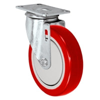 3" X 1.25" Red Polyurethane on Polyolefin Wheel - Swivel Caster - 260 lbs Capacity