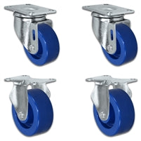 3" Solid Polyurethane Wheel | 2 Swivel & 2 Rigid Caster Set of 4 | Plate Size: 2-3/8" x 3-5/8" | 1,200 lbs Capacity Per Set