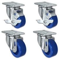 3" Solid Polyurethane Wheel | 2 Swivel with Brakes & 2 Swivel | Caster Set of 4 | Plate Size: 2-3/8" x 3-5/8" | 1,200 lbs Capacity Per Set