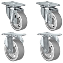 3" X 1.25" Steel Wheel Caster Set of 4 - 2 Swivel & 2 Rigid Casters - 1,400 lbs Capacity Per Set