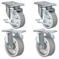 3" X 1.25" Steel Wheel Caster Set of 4 - 2 Locking Swivel & 2 Rigid Casters - 1,400 lbs Capacity Per Set