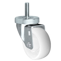 3" Threaded Stem Caster - Swivel Caster with White Nylon Wheel - 300 lbs Per Caster - 1/2" x 1-1/2" Long Threaded Stem Caster