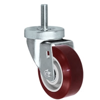 3" Threaded Stem Caster - Swivel Caster with Hi-Tech DURATOUGH Maroon Polyurethane on Polyolefin Core Wheel - 275 lbs Per Caster - 1/2" x 1-1/2" Long Threaded Stem Caster