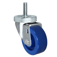 3" Threaded Stem Caster - Swivel Caster with Blue Solid Polyurethane Wheel - 300 lbs Per Caster - 1/2" x 1-1/2" Long Threaded Stem Caster