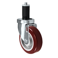 3" X 1-1/4" Swivel Caster | Maroon Polyurethane on Polyolefin Wheel | 1-1/2" Expanding Stem | 300 Lbs Capacity